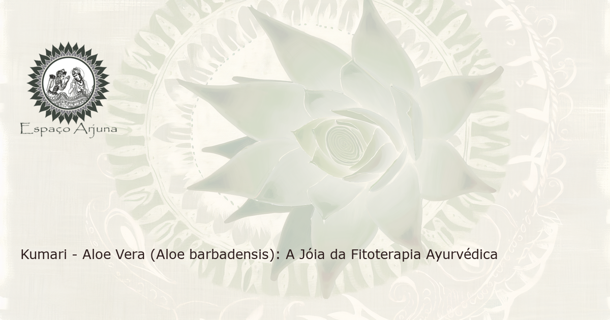 Ilustração botânica realista da planta Kumari (Aloe Vera), mostrando suas grossas folhas suculentas com um pedaço cortado para revelar o gel calmante no interior.