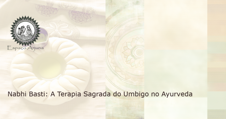 Oleação sendo aplicada na região do umbigo representando a terapia Nabhi Basti.