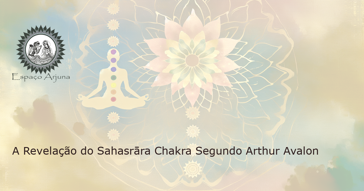 Imagem artisticamente ilustrada de uma pessoa praticando yoga, com o lótus dourado de mil pétalas do Sahasrāra Chakra em plena floração no topo da cabeça e outros chakras reluzindo ao longo da coluna vertebral.