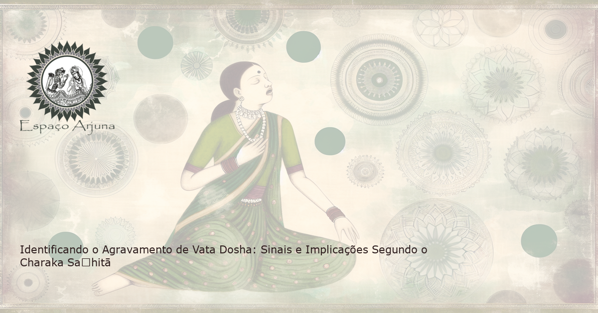 Ilustração detalhada apresentado diversos sinais de agravamento do Vata Dosha numa mulher, ambientada em um consultório ayurvédico.