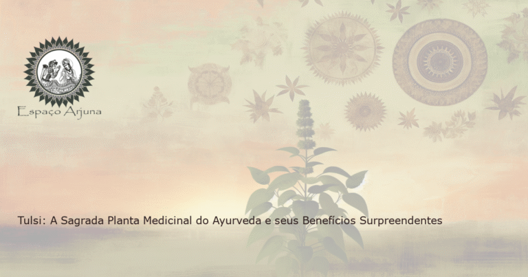 Imagem realista da planta medicinal Tulsi no seu habitat natural ao pôr do sol, pintada em estilo de óleo