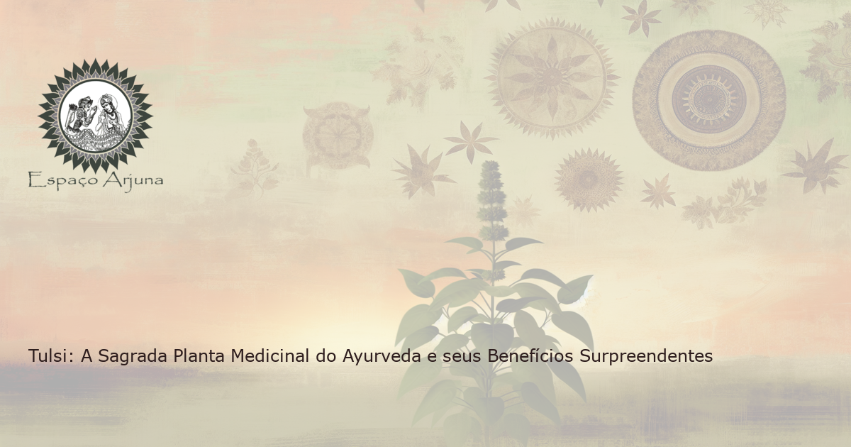 Imagem realista da planta medicinal Tulsi no seu habitat natural ao pôr do sol, pintada em estilo de óleo