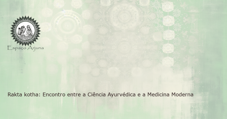 Representação de um tratamento clínico ayurvédico para Rakta kotha, com ervas e simbolismo tradicional