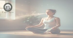 Pessoa sentada praticando pranayama com postura ereta e respiração nasal.