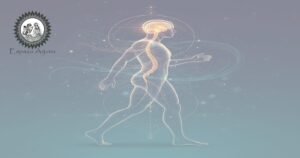 Ilustração conceitual sobre ataxias e interação entre visão biomédica e Ayurveda