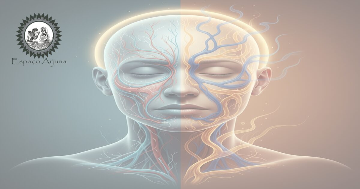 Diagrama comparativo entre Ayurveda e medicina ocidental sobre enxaqueca crônica