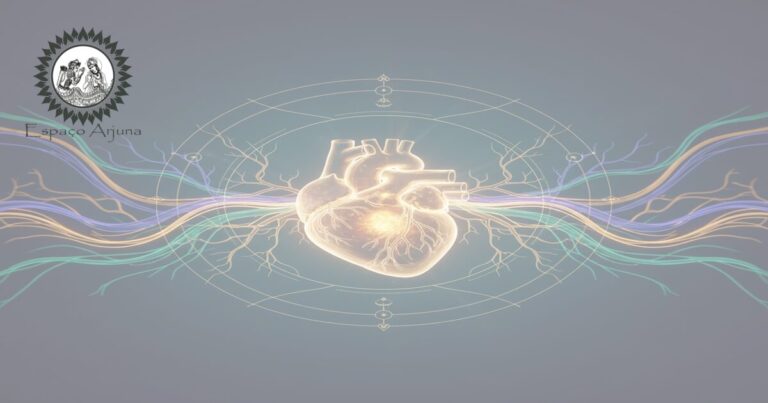 Diagrama comparativo sobre insuficiência cardíaca e conceitos ayurvédicos de hṛdaya e prāṇa