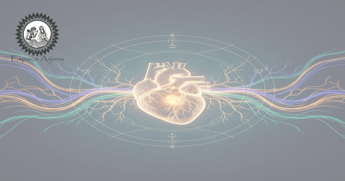 Diagrama comparativo sobre insuficiência cardíaca e conceitos ayurvédicos de hṛdaya e prāṇa