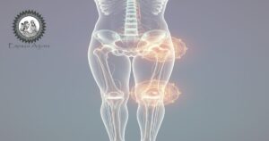 Paciente com osteoartrite severa no joelho, apresentando rigidez e limitação funcional.