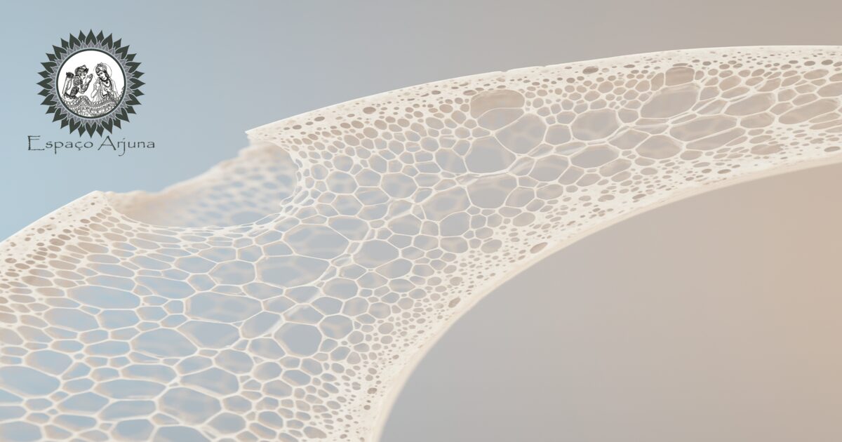 Ilustração sobre osteoporose e fraturas por fragilidade, prevenção e cuidados integrativos