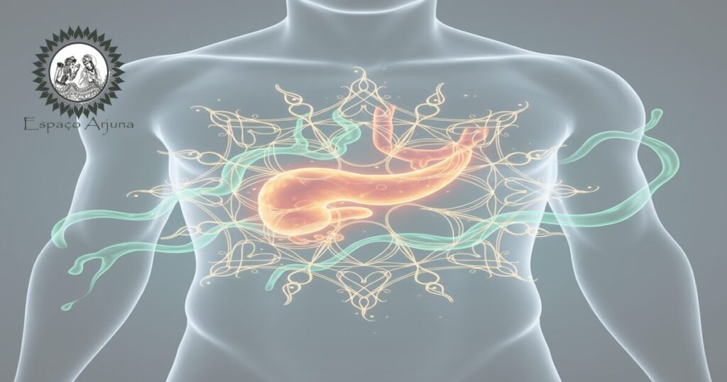Ilustração do pâncreas destacando áreas de inflamação em caso de pancreatite