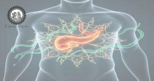 Ilustração do pâncreas destacando áreas de inflamação em caso de pancreatite