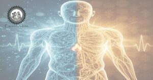 Diagrama comparativo ilustrando conceitos de sepse na medicina biomédica e no Ayurveda, destacando Agni, Āma e Ojas.