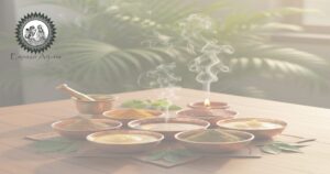 Thérapeute réalisant un traitement pañcakarma en clinique ayurvédique, démonstration de techniques de purification