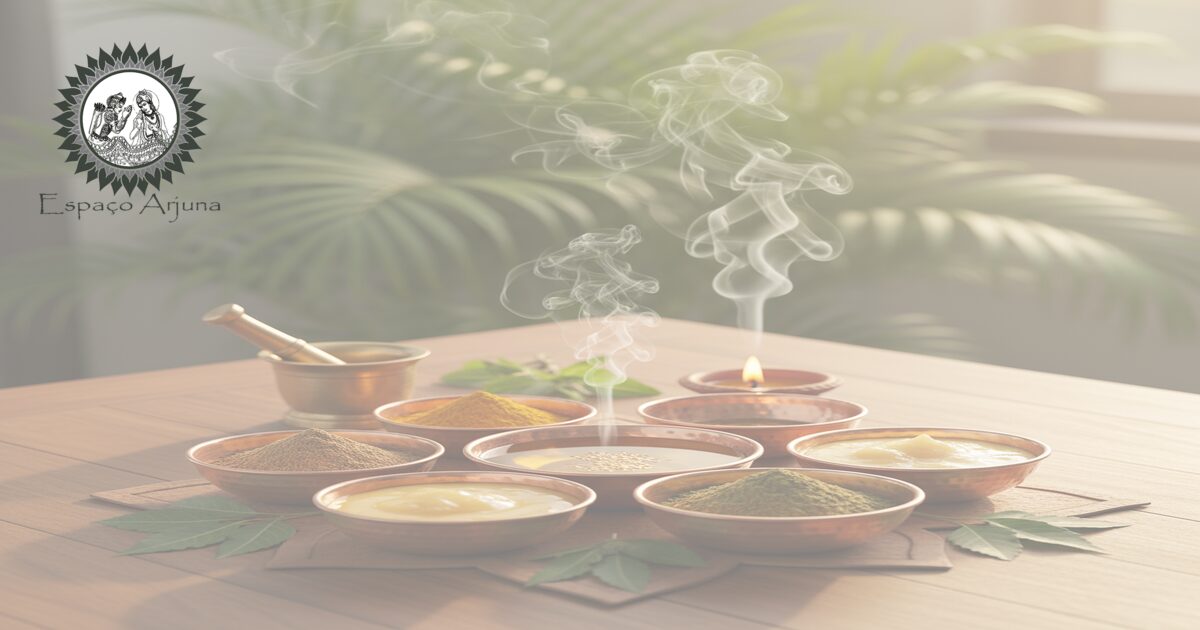 Thérapeute réalisant un traitement pañcakarma en clinique ayurvédique, démonstration de techniques de purification